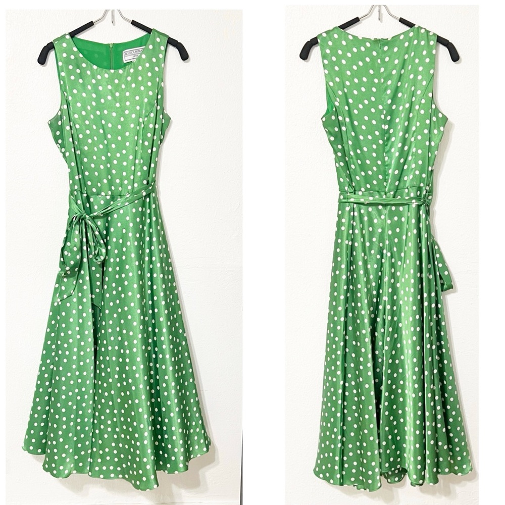 Jessica Howard Green and White Polka Dot Midi Dress Petite Pretty Woman Vibes